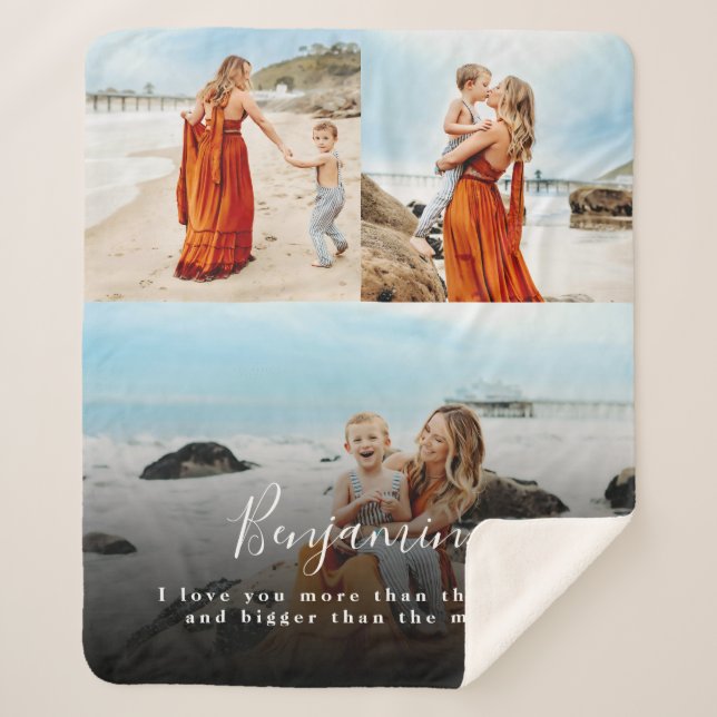 Personalized Photo Collage Love You Sherpa Blanket (Front)