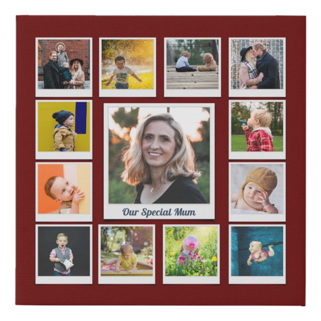 Personalized Photo Collage Modern Family Keepsake Faux Canvas Print (Front)