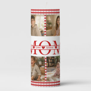 Personalized Photo Collage Mom Heart & Kids Name Pillar Candle