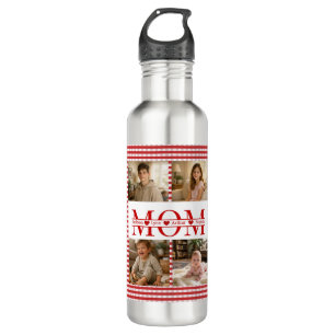 Personalized Photo Collage Mom Heart & Kids Name Stainless Steel Water Bottle
