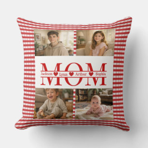 Personalized Photo Collage Mom Heart & Kids Name Throw Pillow