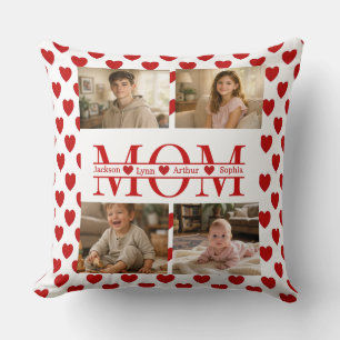 Personalized Photo Collage Mom Heart & Kids Name Throw Pillow