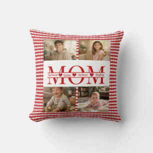 Personalized Photo Collage Mom Heart & Kids Name Throw Pillow