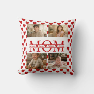 Personalized Photo Collage Mom Heart & Kids Name Throw Pillow
