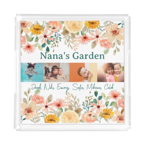 Personalized Photo Collage Nana Grandmas Garden  Acrylic Tray