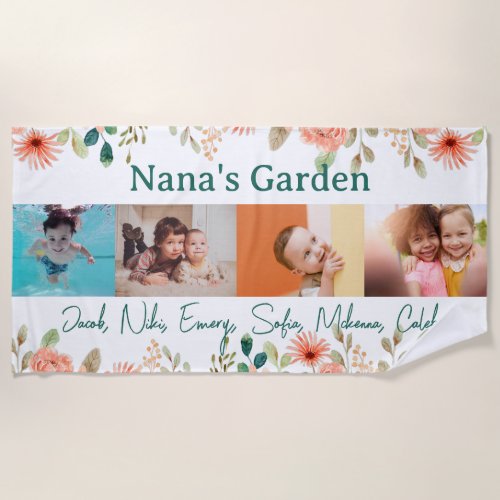 Personalized Photo Collage Nana Grandmas Garden  Beach Towel