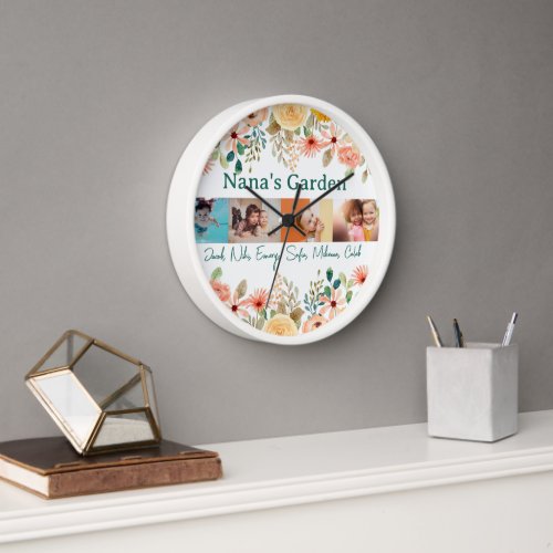 Personalized Photo Collage Nana Grandmas Garden  Clock