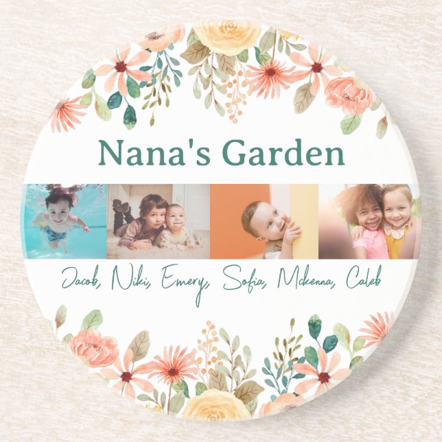 Personalized Photo Collage Nana Grandma's Garden  Coaster (Front)