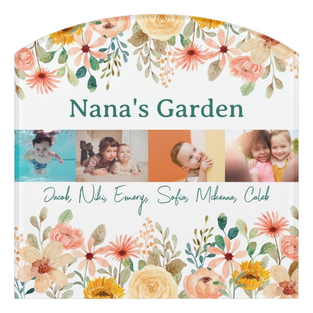Personalized Photo Collage Nana Grandma's Garden  Door Sign (Contour Front)