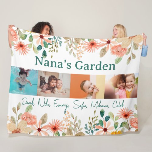 Personalized Photo Collage Nana Grandmas Garden  Fleece Blanket