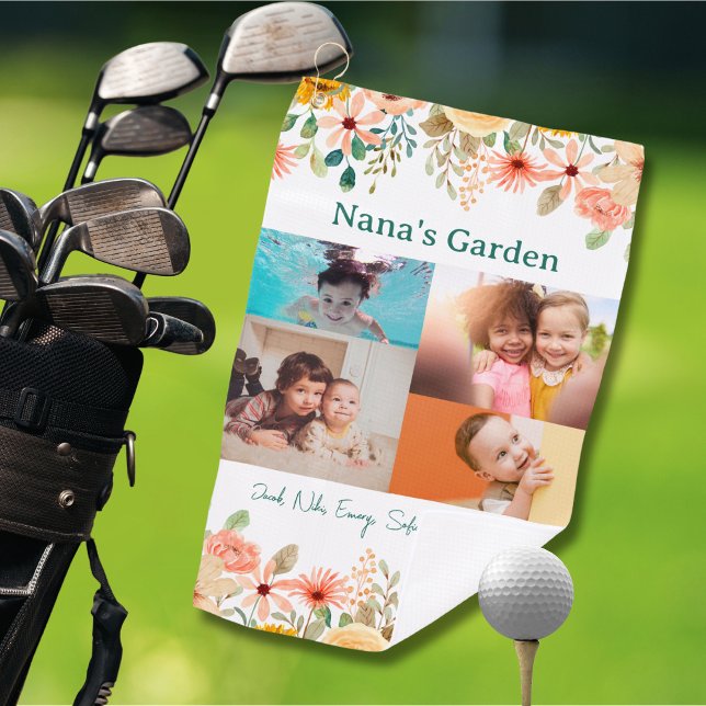Personalized Photo Collage Nana Grandma's Garden Golf Towel (Creator Uploaded)