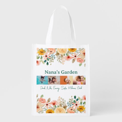 Personalized Photo Collage Nana Grandmas Garden  Grocery Bag