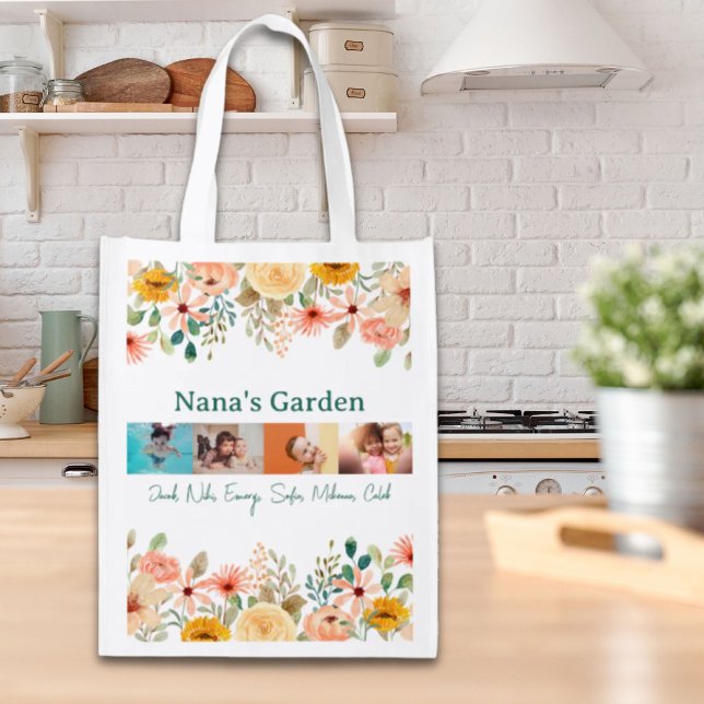 Personalized Photo Collage Nana Grandma's Garden  Grocery Bag (Personalized Photo Collage Nana Grandma's Garden Grocery Bag)