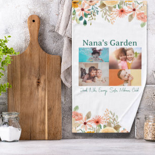 Personalized Photo Collage Nana Grandma's Garden Hand Towel