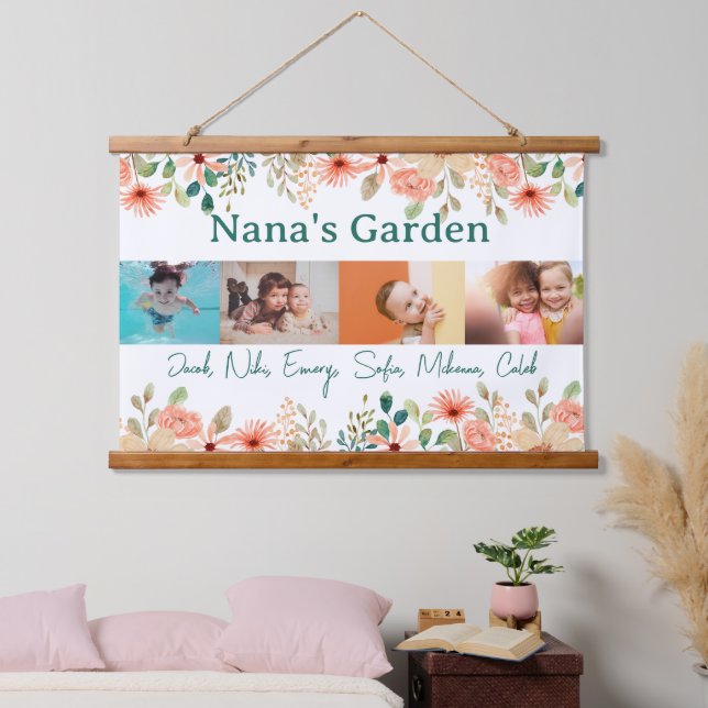 Personalized Photo Collage Nana Grandma's Garden Hanging Tapestry (Bedroom)