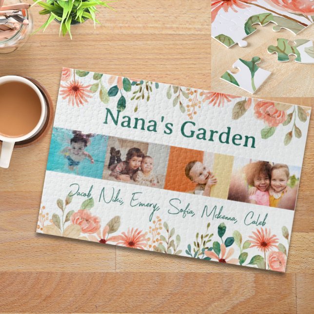 Personalized Photo Collage Nana Grandma's Garden  Jigsaw Puzzle (Personalized Photo Collage Nana Grandma's Garden Jigsaw Puzzle)