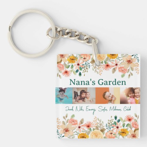 Personalized Photo Collage Nana Grandmas Garden  Keychain