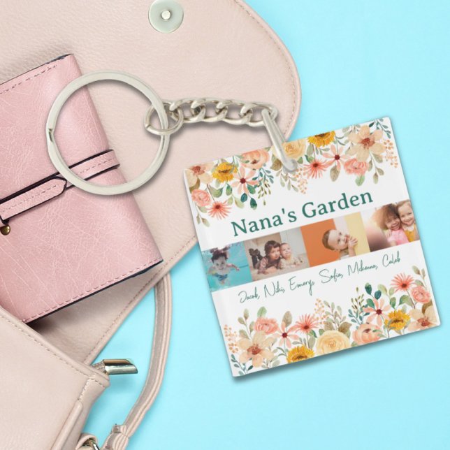 Personalized Photo Collage Nana Grandma's Garden  Keychain (Personalized Photo Collage Nana Grandma's Garden Keychain)