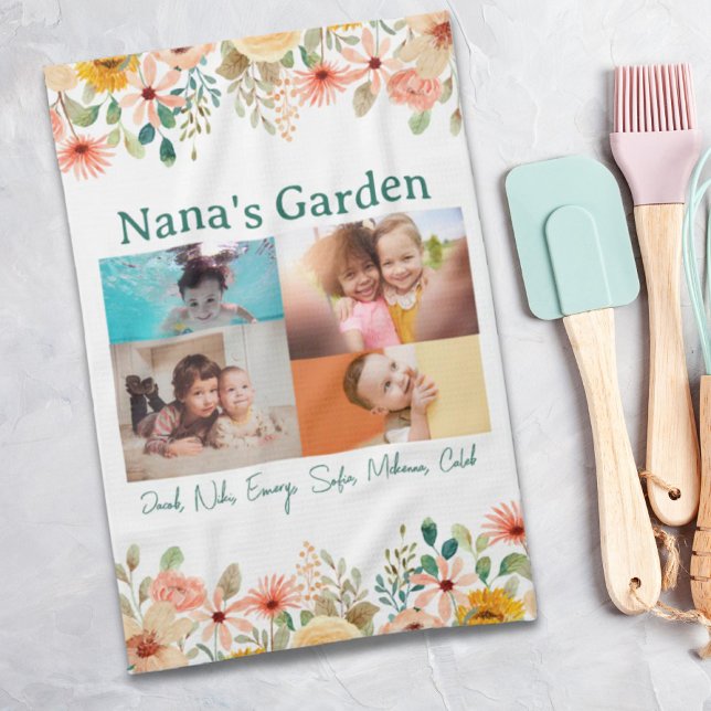 Personalized Photo Collage Nana Grandma's Garden Kitchen Towel (Personalized Photo Collage Nana Grandma's Garden Kitchen Towel)