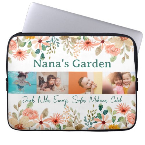 Personalized Photo Collage Nana Grandmas Garden  Laptop Sleeve