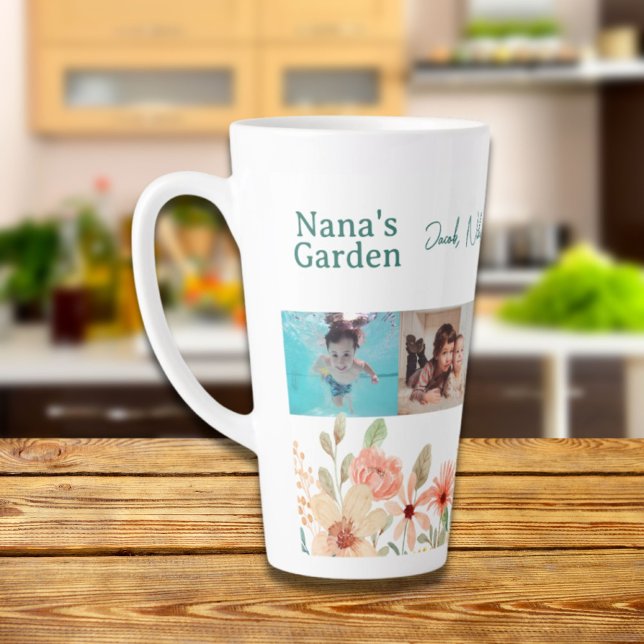 Personalized Photo Collage Nana Grandma's Garden  Latte Mug (Personalized Photo Collage Nana Grandma's Garden Latte Mug)