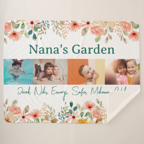 Personalized Photo Collage Nana Grandmas Garden  Sherpa Blanket
