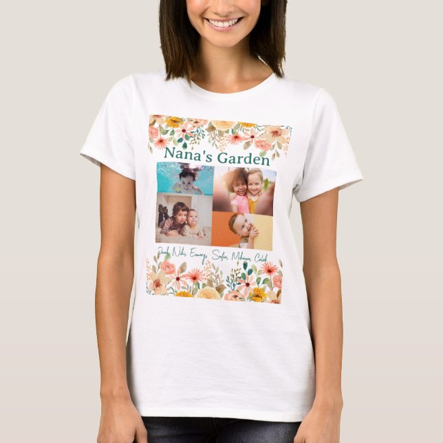 Personalized Photo Collage Nana Grandma's Garden T-Shirt (Front)