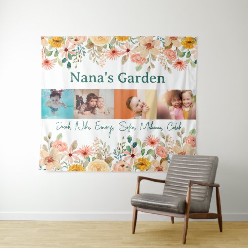 Personalized Photo Collage Nana Grandmas Garden Tapestry