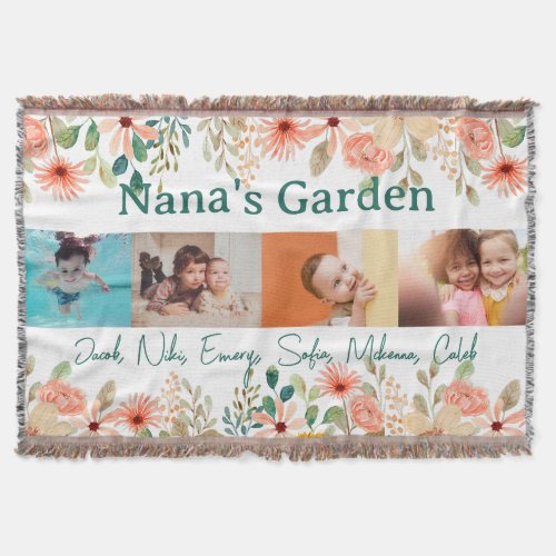 Personalized Photo Collage Nana Grandmas Garden  Throw Blanket