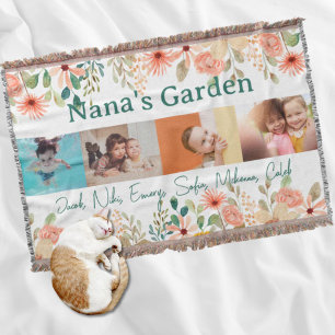Personalized Photo Collage Nana Grandma's Garden  Throw Blanket