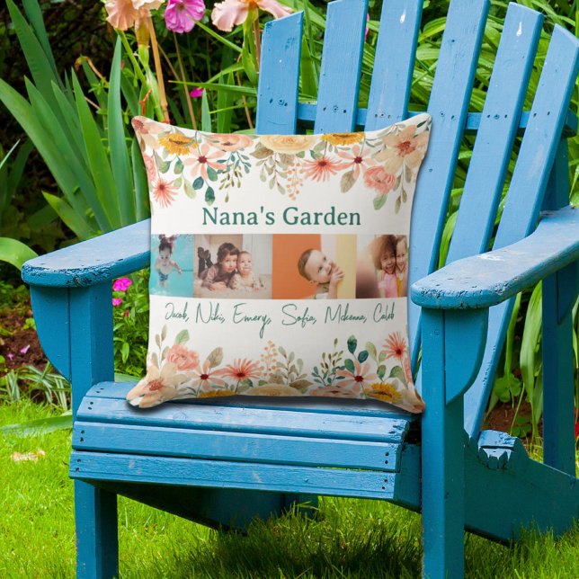 Personalized Photo Collage Nana Grandma's Garden  Throw Pillow (Personalized Photo Collage Nana Grandma's Garden Throw Pillow)