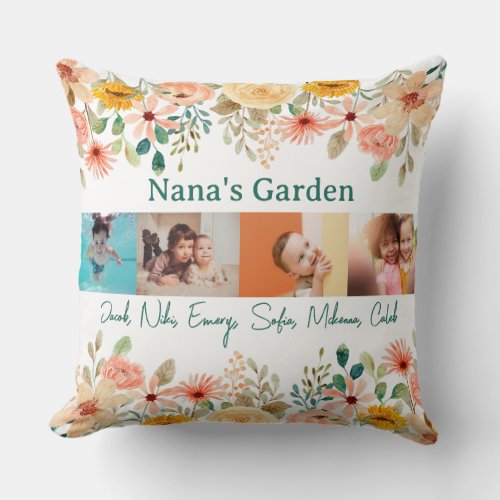 Personalized Photo Collage Nana Grandmas Garden  Throw Pillow
