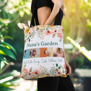Personalized Photo Collage Nana Grandma's Garden Tote Bag