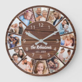 Personalized Photo Collage Natural Wood Family Large Clock (Front)