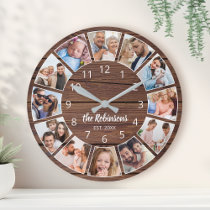 Personalized Photo Collage Natural Wood Family Round Clock