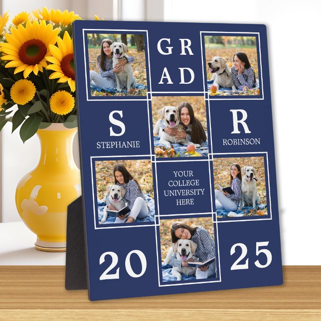 Personalized Photo Collage Navy Blue Graduation  Plaque (Creator Uploaded)