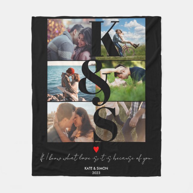 Personalized Photo Collage Newlywed Gifts Couple Fleece Blanket (Front)