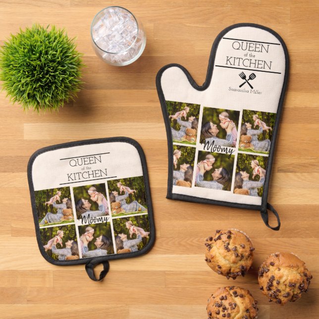Personalized Photo Collage Oven Mitt & Pot Holder Set (Top Down)