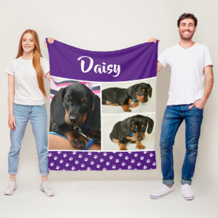 Personalized Photo Collage Pet Dog Name Fleece Blanket