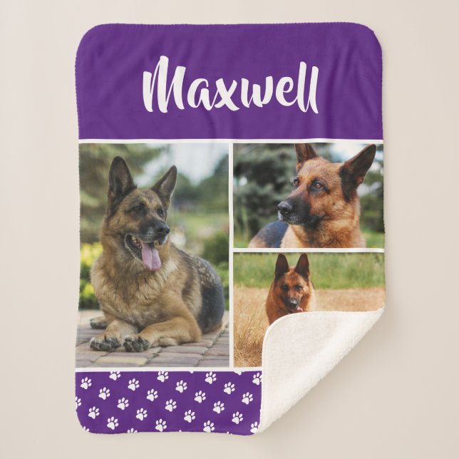 Personalized Photo Collage Pet Dog Name Sherpa Blanket (Front)