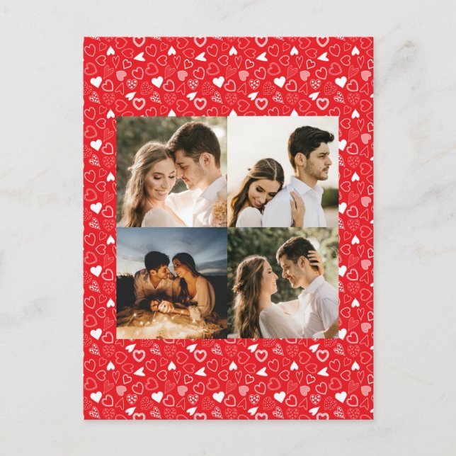 Personalized photo collage red Hearts pattern Postcard (Front)
