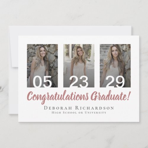 Personalized Photo Collage Rose Gold Graduation Card