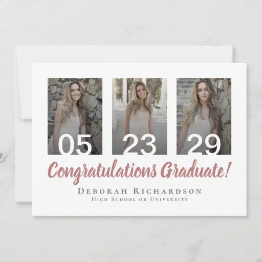 Personalized Photo Collage Rose Gold Graduation Card