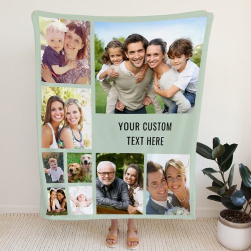 Personalized Photo Collage Sage Green Fleece Blanket