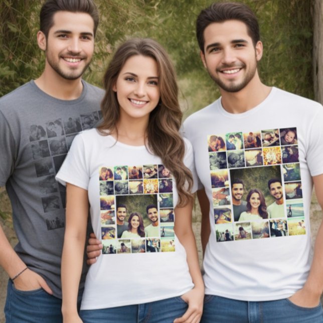 Personalized Photo collage T-Shirt (Custom photo collage grid. Special family photo good memories.)