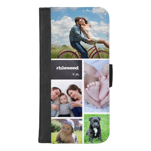 Personalized, photo collage, tiled, #blessed iPhone wallet case (Front)