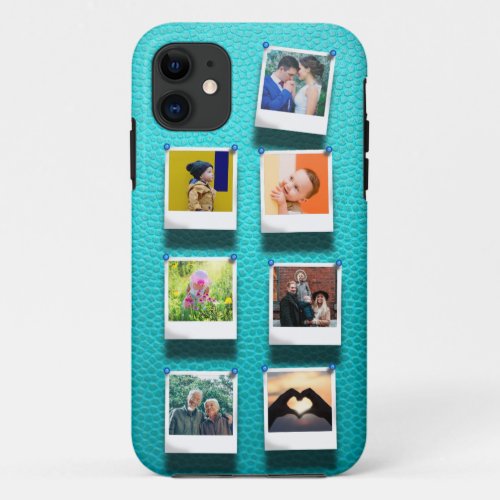 Personalized Photo Collage Turquoise Girly Trendy iPhone 11 Case