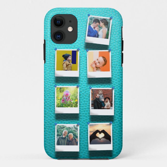 Personalized Photo Collage Turquoise Girly Trendy Case-Mate iPhone Case (Back)