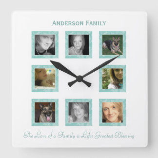 Personalized Photo Collage Wall Clock: Green Square Wall Clock