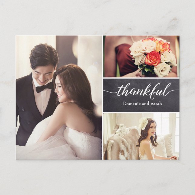 Personalized Photo Collage Wedding Thank You Announcement Postcard (Front)